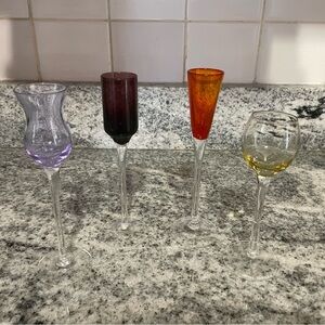 Set of 4 Colored Stemmed Cordial Glasses - Purple, Plum, Orange& Yellow.